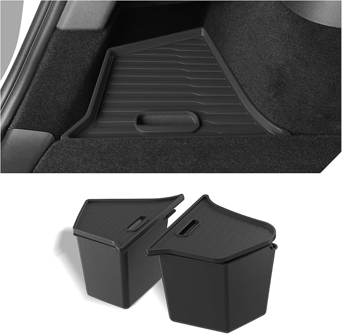 LUCKEASY 2PCS Trunk Storage Bins for Tesla Model Y 2022-2024 Gigafactory | Not Fit Juniper 2025+, Not Fit Fremont Builds, Trunk Organizer With Lids, Trash Cans, Car Accessories, TPE, Black