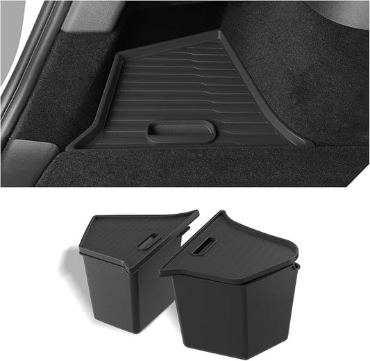 LUCKEASY 2PCS Trunk Storage Bins for Tesla Model Y 2022-2024 Gigafactory | Not Fit Juniper 2025+, Not Fit Fremont Builds, Trunk Organizer With Lids, Trash Cans, Car Accessories, TPE, Black