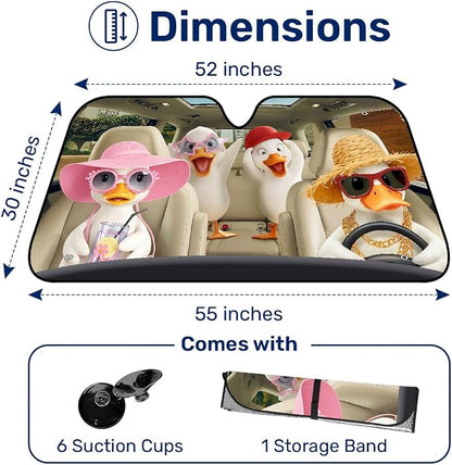 GENANY Duck Windshield Sun Shade for Car SUV Truck (55x30 Inches), Front Window Visor for Windows, Protector Blocks UV