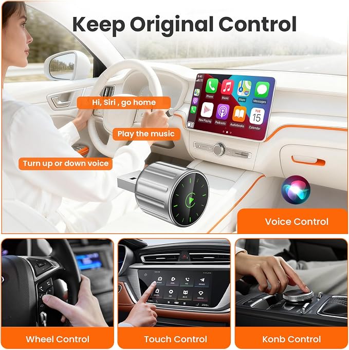 Wireless CarPlay Adapter for iPhone - Plug and Play, Converts Wired to Wireless, Stable Connection Without Delay, Compatible with iOS 10+ & 800+ Car Models, Not for Android 2025 (Silver)