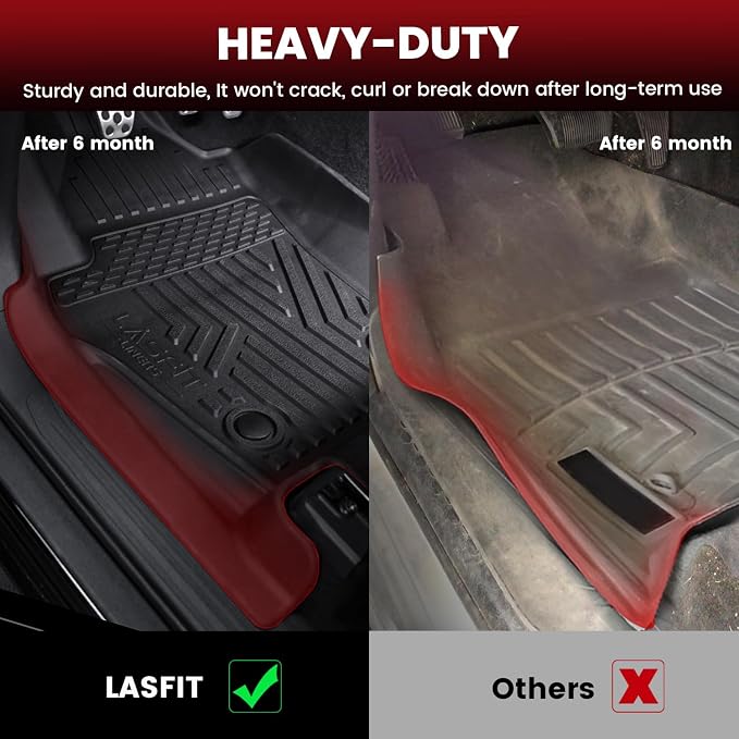 LASFIT Floor Mats for Toyota Tacoma 2024-2026 Double Cab Gas Manual Tran Only (Not Fit Hybrid & Xtra Cab & Auto Trans) All Weather TPE Floor Liners for Custom Fit Tacoma Front&Rear 2 Row Mats