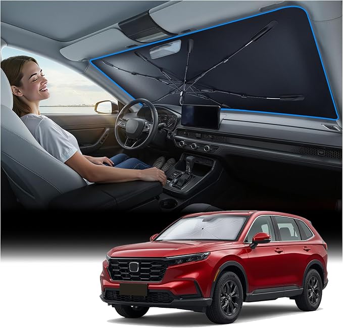 Nmoiss Windshield Sun Shade Umbrella for Honda CR-V - [Vinyl Coating Heat Shield] Protect Car from Sun Rays & Heat Damage Keep Cool and Protect Interior, Spring Structure Edge