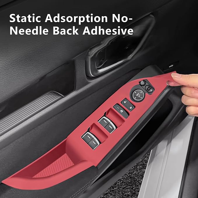 Temmis 4PCS Car Door Window Switch Panel Cover for Honda Civic 2022-2025, Auto Interior Decor Accessories Armrest Trim Silicone Style Kit-Red