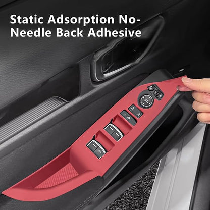 Temmis 4PCS Car Door Window Switch Panel Cover for Honda Civic 2022-2025, Auto Interior Decor Accessories Armrest Trim Silicone Style Kit-Red