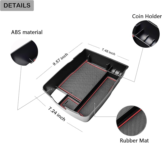 HGWEI Center Console Organizer Compatible with Kia Telluride 2020 2021 2022 2023 2024 2025 2026 Interior Accessories Insert Tray Coin Holder Armrest Secondary Storage Box, Red