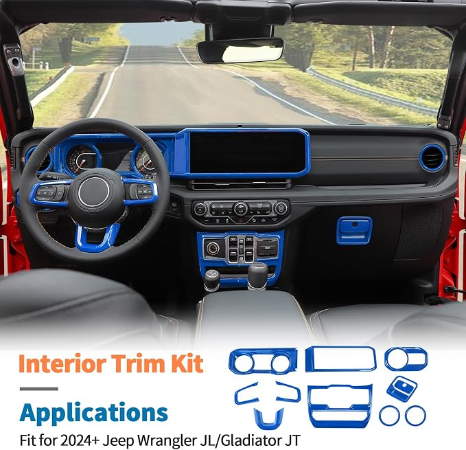 JeCar 11-Piece Blue Interior Accessories Trim Kit for 2024-2025 2026+ Jeep Wrangler JL 4XE Gladiator JT- Dashboard Panel, Vent Cover Decoration Upgrade