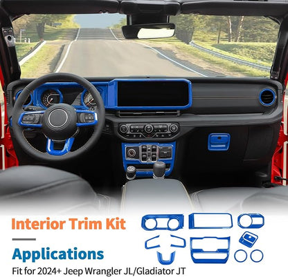 JeCar 11-Piece Blue Interior Accessories Trim Kit for 2024-2025 2026+ Jeep Wrangler JL 4XE Gladiator JT- Dashboard Panel, Vent Cover Decoration Upgrade