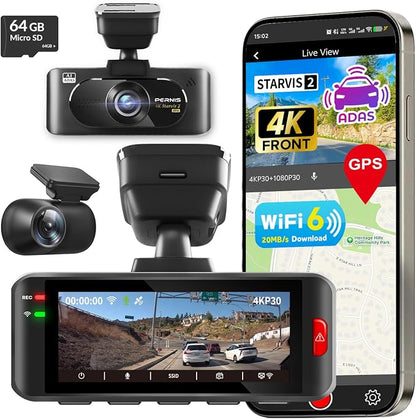 PERNIS 4K Dash Cam Front and Rear, STARVIS 2 IMX675 Sensor, HDR Super Night Vision, 24H Parking Mode,5.8GHz WiFi-20MB/s Fast Download with APP, Dash Camera for Cars with ADAS, 3.16" LCD(DS315 Plus)