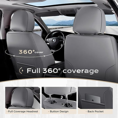 Coverado Seat Covers, Car Seat Covers Front Seats, Car Seat Cover, Car Seat Protector Waterproof, Seat Cushion Nappa Leather with Head Pillow, Carseat Cover Universal Fit for Most Cars (Gray&White)