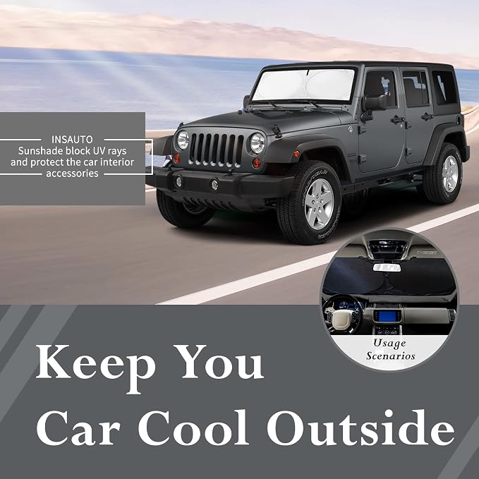 Sunshade Sun Shade for 2018-2024 2025 Jeep Wrangler JL JLu JK JKU Windshield Cover Custom Fit 2020-2025 2026 Jeep Gladiator Front Window Shields Protector 210T Reflective Blocks UV Rays Keep Cool