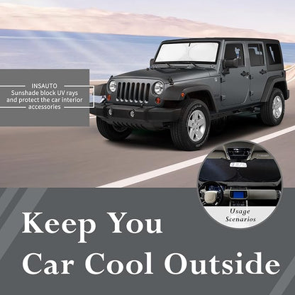 Sunshade Sun Shade for 2018-2024 2025 Jeep Wrangler JL JLu JK JKU Windshield Cover Custom Fit 2020-2025 2026 Jeep Gladiator Front Window Shields Protector 210T Reflective Blocks UV Rays Keep Cool