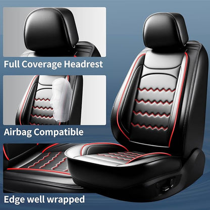 Ranger Car Seat Covers Custom Fit for Ford Ranger 2019-2026, Full Coverage Leather Waterproof Breathable Seat Covers, Automotive Seat Protectors, Airbag Compatible(2 Front Seats, Black & Red)