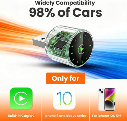Wireless CarPlay Adapter for iPhone - Plug and Play, Converts Wired to Wireless, Stable Connection Without Delay, Compatible with iOS 10+ & 800+ Car Models, Not for Android 2025 (Silver)