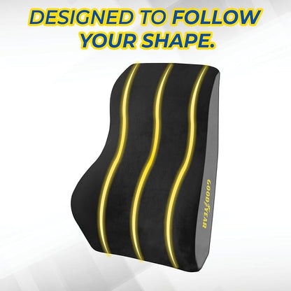 Goodyear Ergonomic Lumbar Support Pillow for Office Chair and Car Seat - Memory Foam Back Support Lumbar Pillow, Premium Cushion Chair Support for Lower Back Pain Relief and Versatile Use - Black