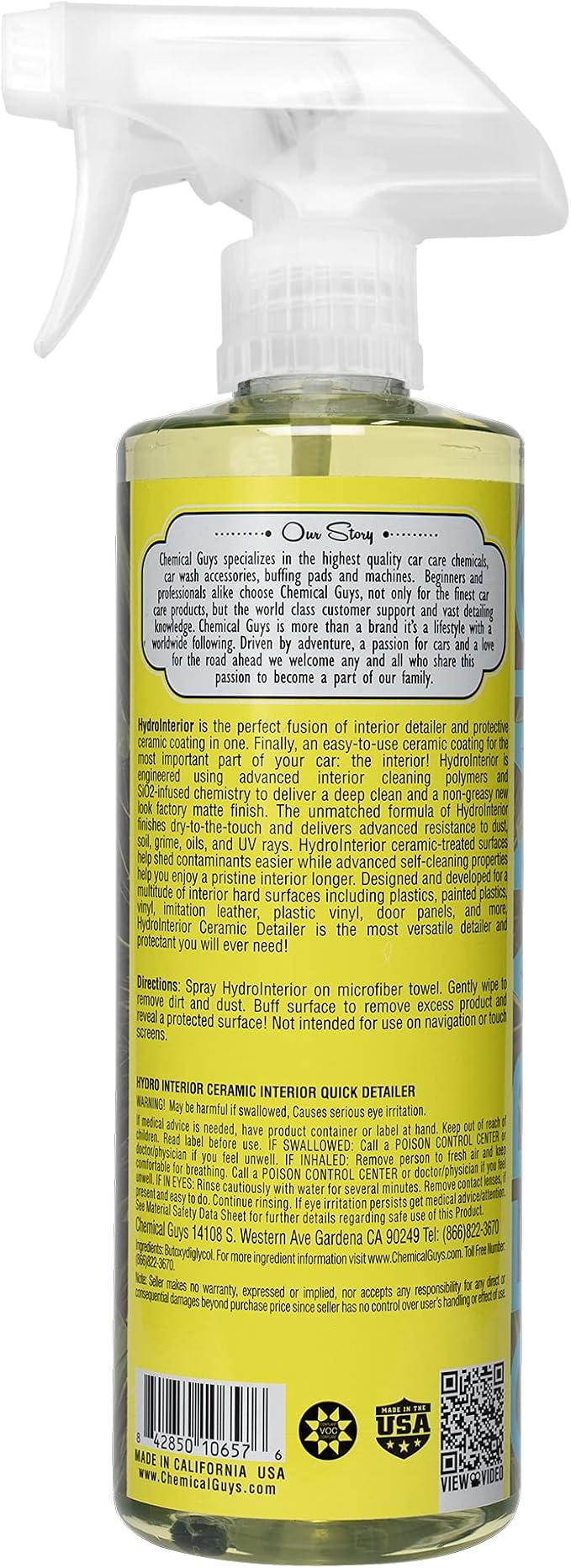 Chemical Guys SPI22716 HydroInterior SiO2 Ceramic Interior Quick Detailer and Protectant for Interiors, Furniture, Apparel, and More (Works on Plastic, Vinyl, Imitation Leather, and More), 16 fl oz