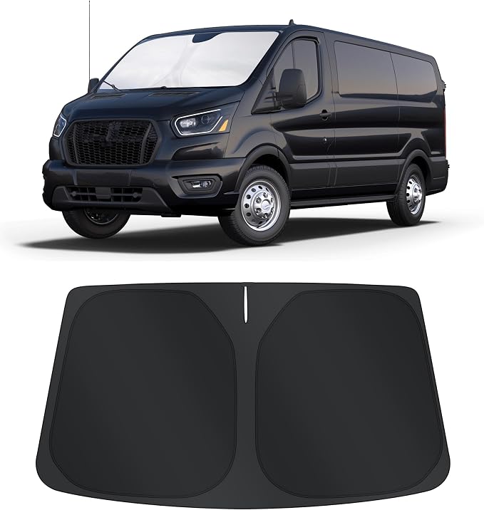 TINGLU Sun Shade for Ford Transit 2015-2024 2025 2026 Accessories Windshield Sun Shade Window Shade UV Rays Protection Sun Visor Cover with Steering Wheel Sunshade Storage Bag