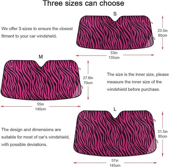Zebra Hot Pink Black Windshield Sun Shade for Car Auto SUV Truck Foldable Front Window Sunshade Sun Visor Protector Block UV Rays Reflect Heat, 55" x 28"