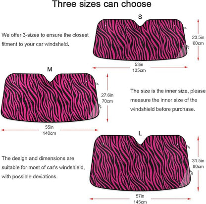 Zebra Hot Pink Black Windshield Sun Shade for Car Auto SUV Truck Foldable Front Window Sunshade Sun Visor Protector Block UV Rays Reflect Heat, 55" x 28"