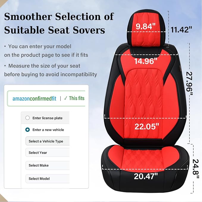 Coverado Car Seat Cover Full Set, Leather Seat Covers for Front and Rear, Waterproof Seat Covers 5 Seats, Luxury Car Seat Protectors Driver Seat Cushions Universal for Most Vehicles, Red