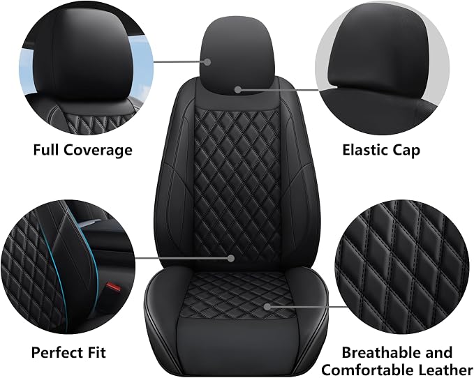 F150 Seat Covers Front Pair, Custom Ford F150 Truck Seat Cover Fit for 2015-2025 F150 and 2017-2025 F250 F350 F450 Super Duty Crew Cab XL XLT Lariat King Ranch Platinum (Black, Front Pair(2 seats))