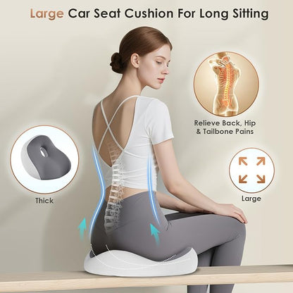 FLORICH Upgrade Large Car Seat Cushion for Long Sitting, Ergonomic Memory Foam Driving Seat Cushion for Back & Sciatica Pain Relief, Non-Slip Washable Seat Cushion for Car, Driver, Office-Gray