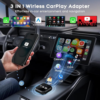 2026 Upgrade 3 in 1 Screen Mirror iOS Phone, Wired to Wireless CarPlay Adapter, 5.0GHz Bluetooth 5.4 Dongle for OEM Wired CarPlay（Not for Netflix/Hulu）