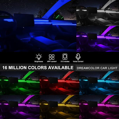 Acrylic Interior Car LED Strip Light with Wireless APP, RGB 14 in 1 with 175 inches 593 LEDs Fiber Optic Ambient Lighting Kits, 16 Million Colors Sound Active Function Car Neon Lights