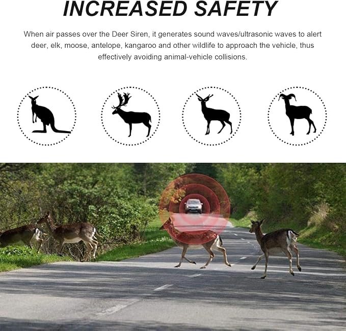 4 PCS Deer Whistles for Car, Auto Deer Warning Whistle Devices with Adhesive Tapes, Animal Alert Horn Save Deer Whistle Avoids Collision for Cars Trucks Motorcycles (Black)