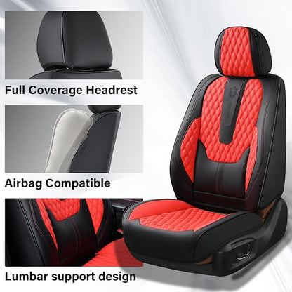 Coverado Car Seat Covers Full Set, 5 Seat Leather Seat Covers for Cars, Car Seat Protector with Lumbar Support, Waterproof Seat Covers Universal Fit for Most Cars SUV Trucks (Red&Black)