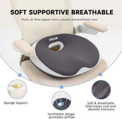 Donut Pillow Seat Cushion with Memory Foam for Tailbone Pain & Sciatica Relief - Ergonomic Hollow Office Chair Pad with Breathable Cover for Home Car Driving