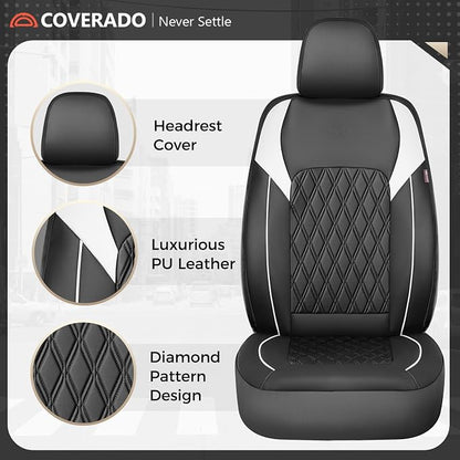 Coverado Car Seat Cover, Car Seat Covers Front Seats, Waterproof Car Seat Covers, Car Seat Cushion, Front Seat Covers Faux Leather Driver Car Seat Protector Fit for Most Cars Trucks SUV, Black&White