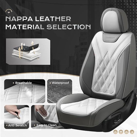 Coverado Car Seat Covers, Front Covers for Cars, Car Seat Cover Front Seats, Car Seat Protector Waterproof, Leather Car Seat Cushion, Universal Interior Covers Seat Protectors for Most Cars