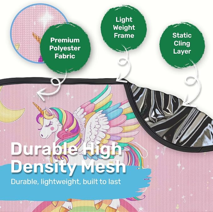 GENANY 2pcs Unicorn Window Sun Shade for Sedan SUV Truck (21x14 Inches), Sun Shades for Side Window, Accessories for Kids, Baby Window Shades, Summer Car Decor