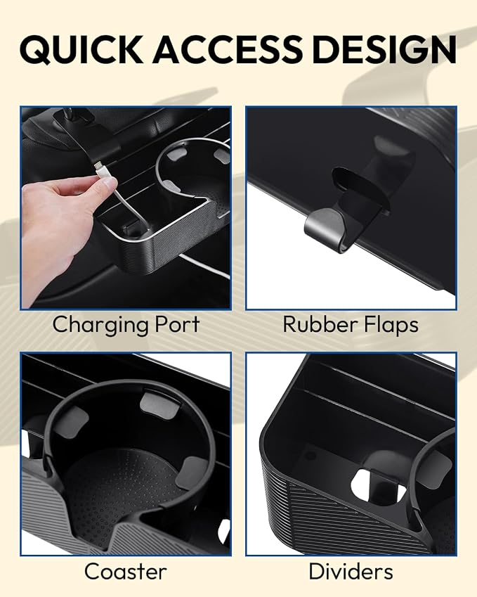 3 in 1 Car Headrest Backseat Organizer, Seat Back Organizer Headrest Strong Multi- Hanging Hooks with 3.7" Cup Holder for Car Headrest Backseat Travel Accessories, 2PCS