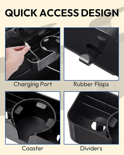 3 in 1 Car Headrest Backseat Organizer, Seat Back Organizer Headrest Strong Multi- Hanging Hooks with 3.7" Cup Holder for Car Headrest Backseat Travel Accessories, 2PCS