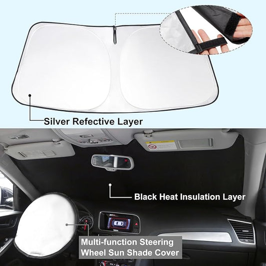 TINGLU Sun Shade for Toyota 4Runner 2025 2026 Accessories Windshield Sun Shade Window Shade UV Rays Protection Sun Visor Cover with Steering Wheel Sunshade Storage Bag