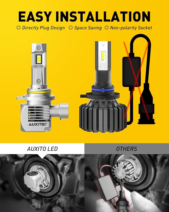 AUXITO 9012/HIR2 LED Bulbs, 60000LM 900% Ultra Bright, CANBus Ready Plug & Play, 60000+ Hours Life Service, Pack of 2