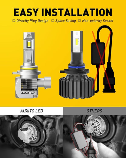 AUXITO 9012/HIR2 LED Bulbs, 60000LM 900% Ultra Bright, CANBus Ready Plug & Play, 60000+ Hours Life Service, Pack of 2