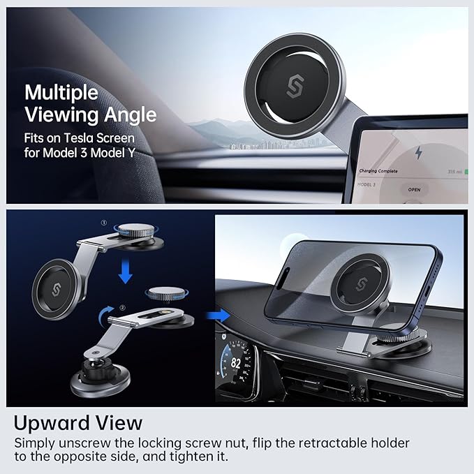 SYNCWIRE Fits MagSafe Car Mount for Universal Dashboard, Tesla Screen, Magnetic Phone Holder for Car,Foldable Aluminum Alloy Arm,Super Stable Car Mount for iPhone 17 Pro Max 16 15 14 13 12&All Phones