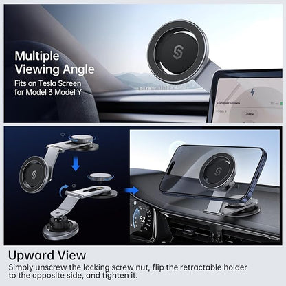 SYNCWIRE Fits MagSafe Car Mount for Universal Dashboard, Tesla Screen, Magnetic Phone Holder for Car,Foldable Aluminum Alloy Arm,Super Stable Car Mount for iPhone 17 Pro Max 16 15 14 13 12&All Phones