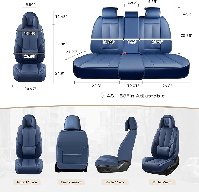 Coverado Seat Covers, Car Seat Covers Front Seats, Car Seat Cover, Car Seat Protector Waterproof, Seat Cushion Nappa Leather with Head Pillow, Carseat Cover Universal Fit for Most Cars (Blue)