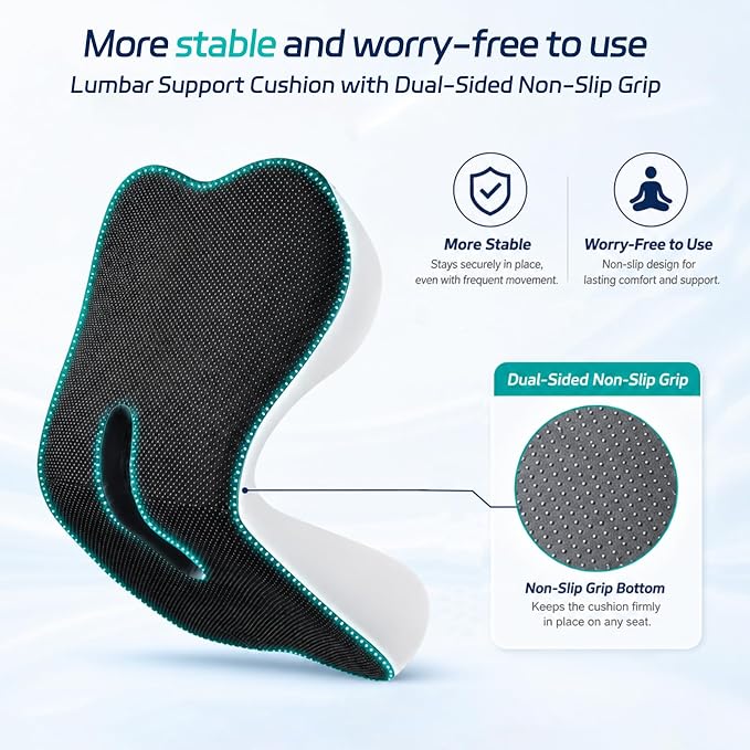 Back and Seat Cushion for Office, Back & Tailbone Pain Relief, Raised Cushion for Lumbar and Butt, Double-Sided Anti-Slip, Improves Sitting Posture, Ergonomic Memory Foam Lumbar Cushion