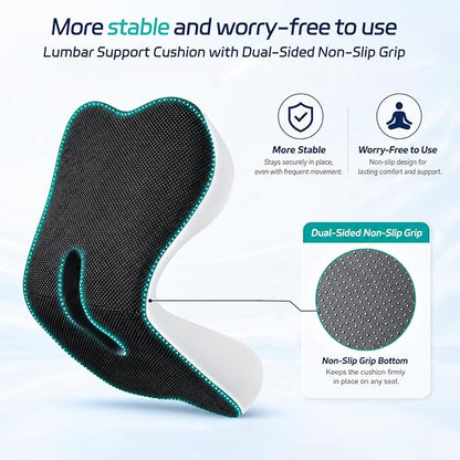 Back and Seat Cushion for Office, Back & Tailbone Pain Relief, Raised Cushion for Lumbar and Butt, Double-Sided Anti-Slip, Improves Sitting Posture, Ergonomic Memory Foam Lumbar Cushion