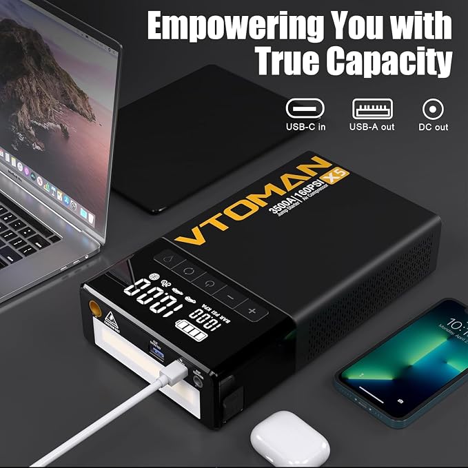 VTOMAN X5 Jump Starter with Air Compressor, 3500A Portable Car Battery Booster (Up to 9L Gas/8L Diesel Engines) with 160PSI Digital Tire Inflator, 12V Lithium Battery Jump box with Type-C Quick Charge