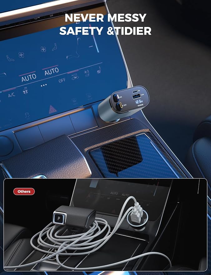 【Upgraded】 SUPERONE Retractable Car Charger 4 in 1, Fast Car Phone Charger with Cord 2.6ft, USB C and Apple Car Charger Adapter, Compatible with iPhone 17 16 15/15 Pro Max/14/13/12/11, Galaxy, Pixel