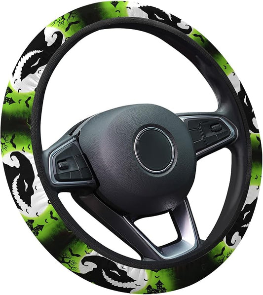 GENANY Green Horror Sack Steering Wheel Cover, Non Slip Polyester Car Wheel Protector for Car SUV Truck, Universal 15 Inch
