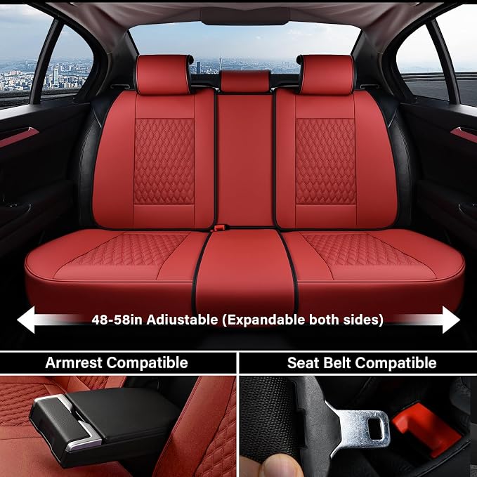 Coverado Car Seat Covers Full Set, Red Seat Covers for Car with Lumbar Support, Nappa Leather Seat Covers Waterproof Car Seat Protectors Universal Fit for Most Cars SUV Trucks