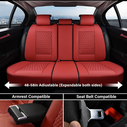 Coverado Car Seat Covers Full Set, Red Seat Covers for Car with Lumbar Support, Nappa Leather Seat Covers Waterproof Car Seat Protectors Universal Fit for Most Cars SUV Trucks