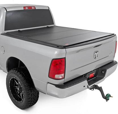 Rough Country Hard Flip Up Truck Bed Tonneau Cover for Dodge Ram 1500 (2009-2018) & 2500 (2010-2025) - Aluminum Tri-Fold Bed Cover, Fits 6'4 (76.3") Bed