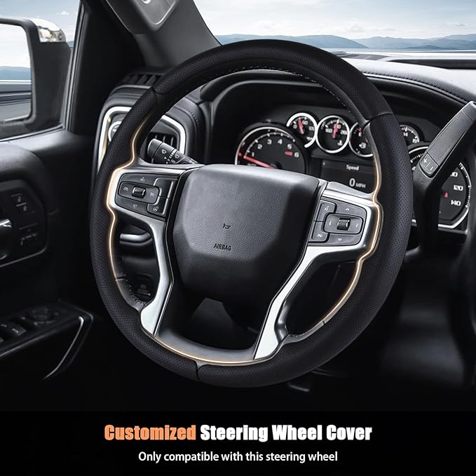 Aimato Customized Steering Wheel Cover for Chevy Silverado 1500 2019-2026/2500 3500 2020-2026/Blazer 2019-2025/Suburban Tahoe 2021-2024,Thin,Anti-Slip,Scratch-Resistant Car Accessory for Chevrolet